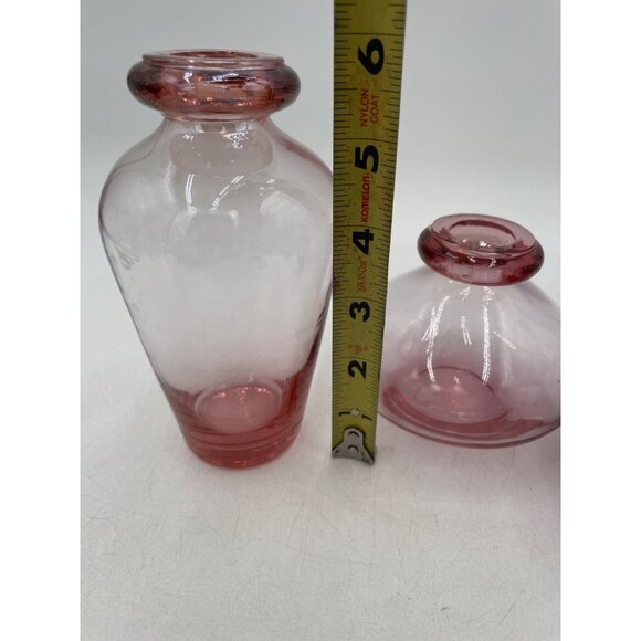 Vintage Pink Glass Decanter Set Stoppers & Vase Art Glass - Picture 10 of 14